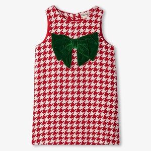 Hatley Red & White Houndstooth Dress with Green Velvet Bow - Kids